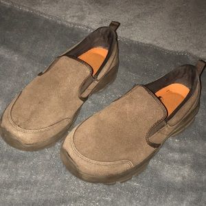 Brown suede slip on shoes